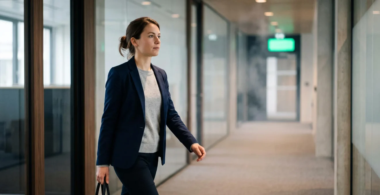 Salarié dans un bureau open-space en France réagissant avec calme et détermination face à un début d'incendie